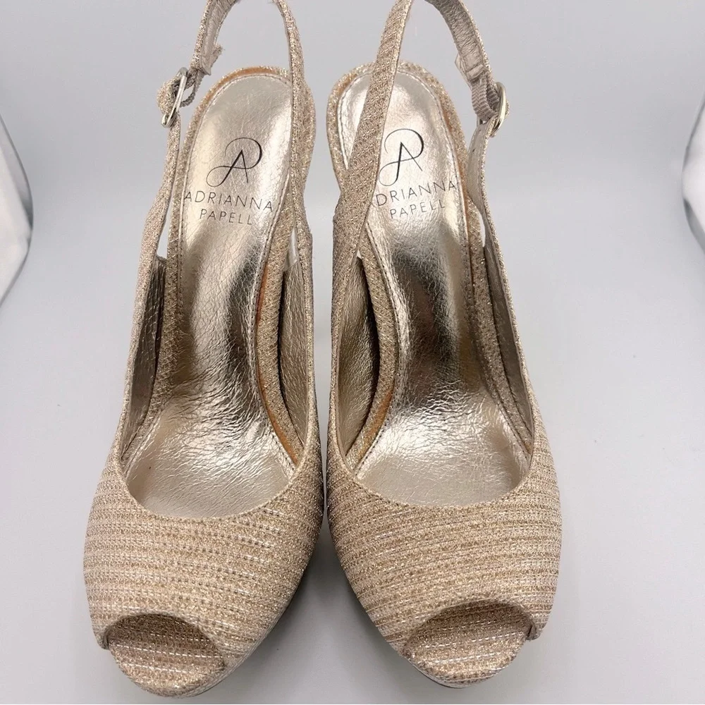 Adrianna Papell Rita Gold Silver Slingback Heels Metallic Platform Women's 6.5